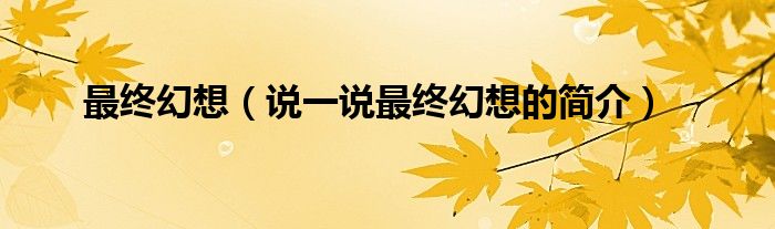 最终幻想（说一说最终幻想的简介）