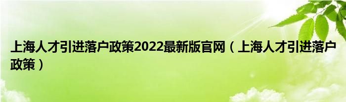 上海人才引进落户政策2022最新版官网（上海人才引进落户政策）