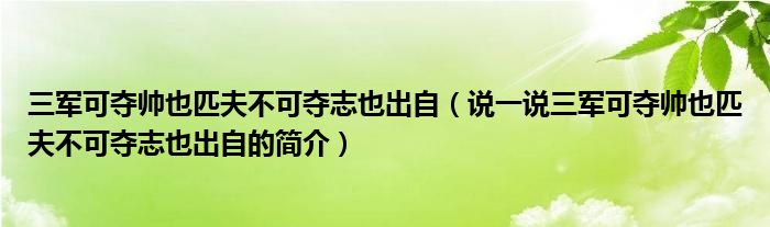 三军可夺帅也匹夫不可夺志也出自（说一说三军可夺帅也匹夫不可夺志也出自的简介）