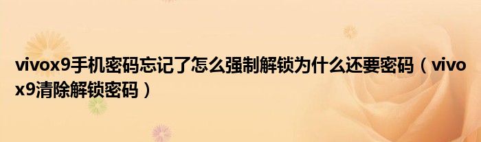 vivox9手机密码忘记了怎么强制解锁为什么还要密码（vivox9清除解锁密码）