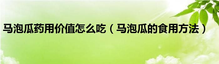 马泡瓜药用价值怎么吃（马泡瓜的食用方法）