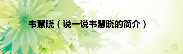 韦慧晓（说一说韦慧晓的简介）
