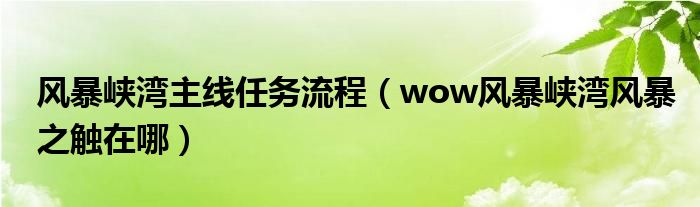 风暴峡湾主线任务流程（wow风暴峡湾风暴之触在哪）