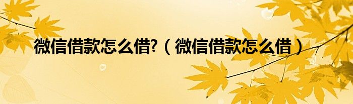 微信借款怎么借?（微信借款怎么借）