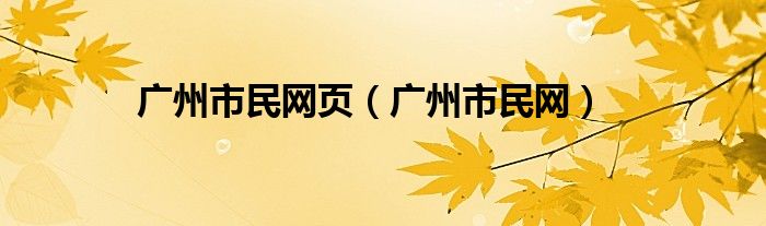 广州市民网页（广州市民网）
