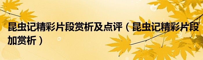 昆虫记精彩片段赏析及点评（昆虫记精彩片段加赏析）