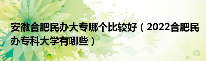 安徽合肥民办大专哪个比较好（2022合肥民办专科大学有哪些）