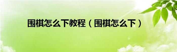 围棋怎么下教程（围棋怎么下）