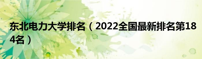 东北电力大学排名（2022全国最新排名第184名）
