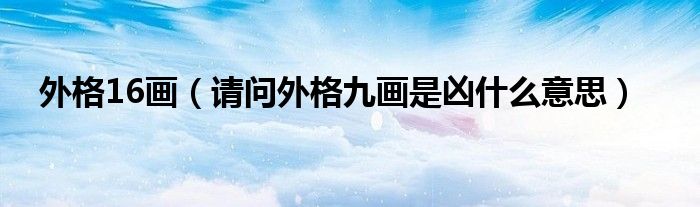 外格16画（请问外格九画是凶什么意思）