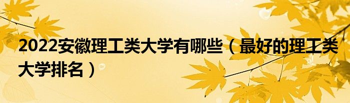 2022安徽理工类大学有哪些（最好的理工类大学排名）