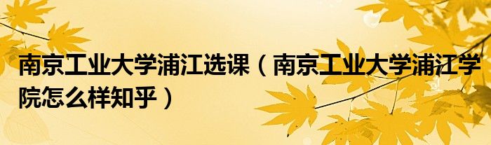 南京工业大学浦江选课（南京工业大学浦江学院怎么样知乎）