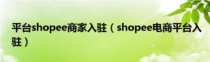 平台shopee商家入驻（shopee电商平台入驻）