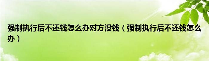强制执行后不还钱怎么办对方没钱（强制执行后不还钱怎么办）