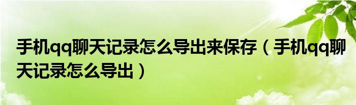 手机qq聊天记录怎么导出来保存（手机qq聊天记录怎么导出）