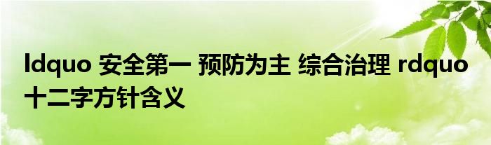 ldquo 安全第一 预防为主 综合治理 rdquo 十二字方针含义