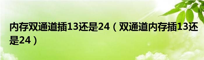 内存双通道插13还是24（双通道内存插13还是24）