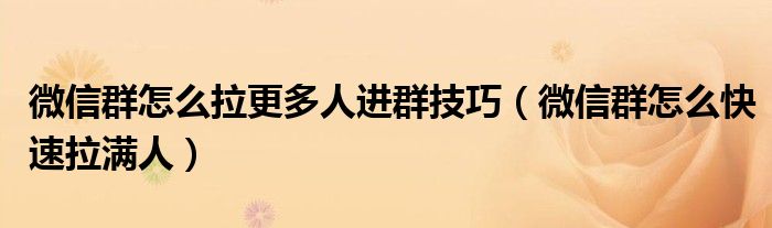 微信群怎么拉更多人进群技巧（微信群怎么快速拉满人）