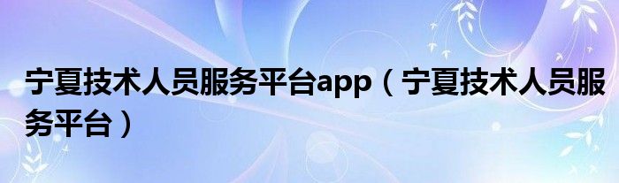 宁夏技术人员服务平台app（宁夏技术人员服务平台）