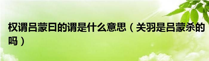 权谓吕蒙曰的谓是什么意思（关羽是吕蒙杀的吗）