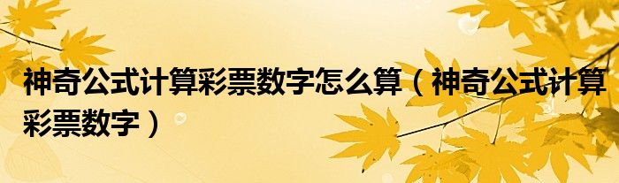 神奇公式计算彩票数字怎么算（神奇公式计算彩票数字）