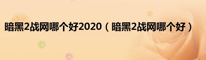 暗黑2战网哪个好2020（暗黑2战网哪个好）