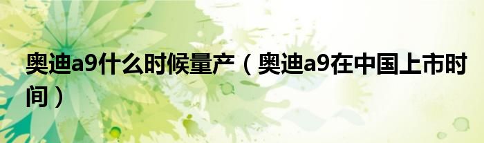 奥迪a9什么时候量产（奥迪a9在中国上市时间）