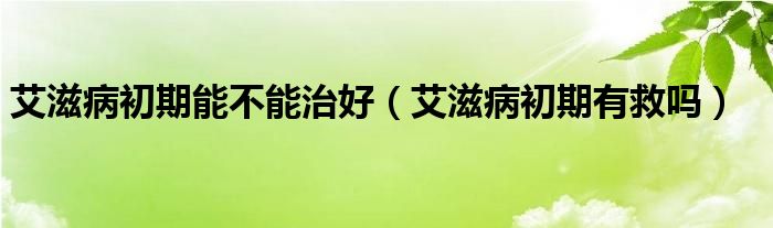 艾滋病初期能不能治好（艾滋病初期有救吗）