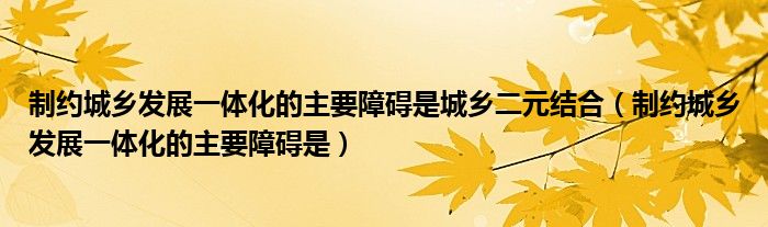 制约城乡发展一体化的主要障碍是城乡二元结合（制约城乡发展一体化的主要障碍是）
