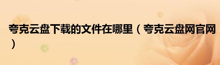 夸克云盘下载的文件在哪里（夸克云盘网官网）