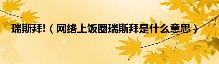 瑞斯拜!（网络上饭圈瑞斯拜是什么意思）