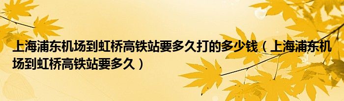 上海浦东机场到虹桥高铁站要多久打的多少钱（上海浦东机场到虹桥高铁站要多久）