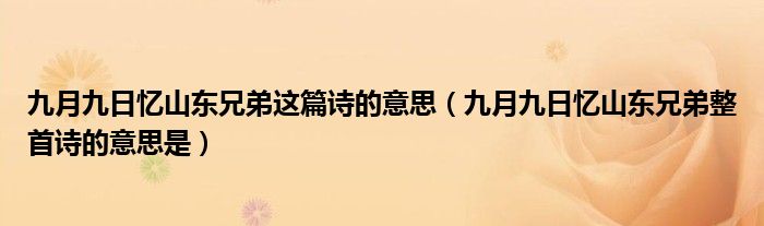九月九日忆山东兄弟这篇诗的意思（九月九日忆山东兄弟整首诗的意思是）