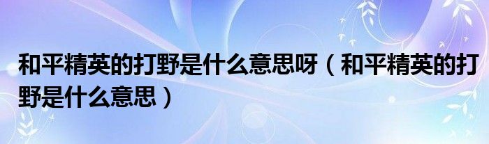 和平精英的打野是什么意思呀（和平精英的打野是什么意思）