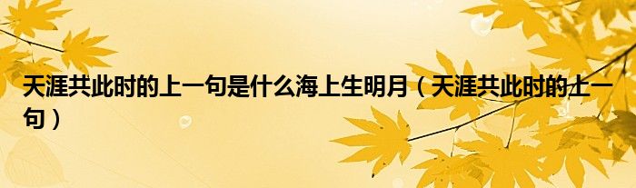 天涯共此时的上一句是什么海上生明月（天涯共此时的上一句）