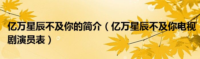 亿万星辰不及你的简介（亿万星辰不及你电视剧演员表）
