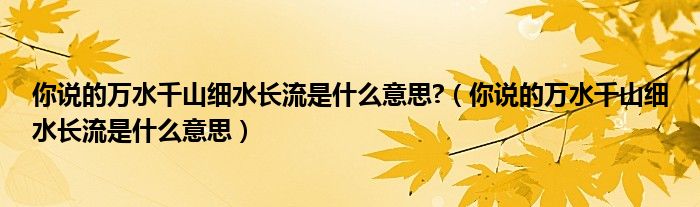 你说的万水千山细水长流是什么意思?（你说的万水千山细水长流是什么意思）