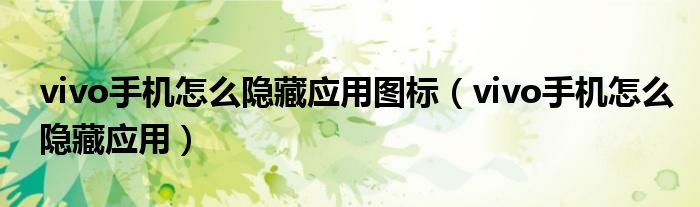 vivo手机怎么隐藏应用图标（vivo手机怎么隐藏应用）