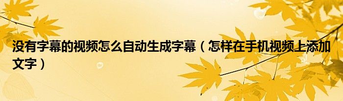 没有字幕的视频怎么自动生成字幕（怎样在手机视频上添加文字）