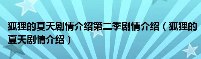 狐狸的夏天剧情介绍第二季剧情介绍（狐狸的夏天剧情介绍）