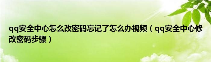 qq安全中心怎么改密码忘记了怎么办视频（qq安全中心修改密码步骤）