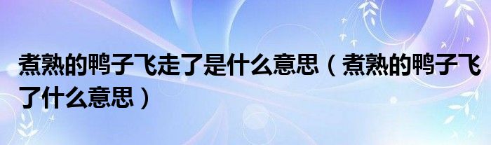 煮熟的鸭子飞走了是什么意思（煮熟的鸭子飞了什么意思）