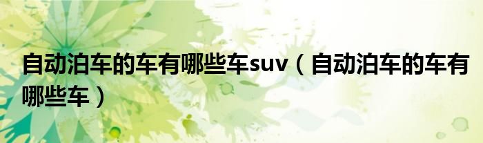 自动泊车的车有哪些车suv（自动泊车的车有哪些车）