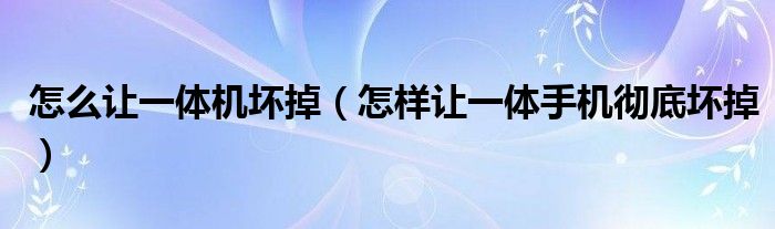 怎么让一体机坏掉（怎样让一体手机彻底坏掉）