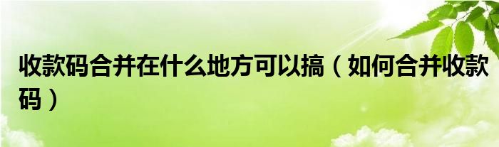 收款码合并在什么地方可以搞（如何合并收款码）