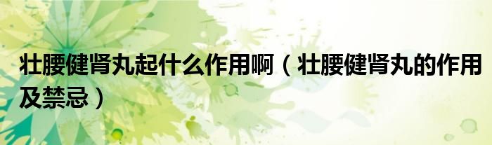 壮腰健肾丸起什么作用啊（壮腰健肾丸的作用及禁忌）