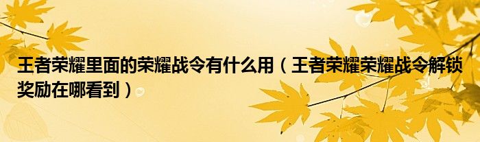王者荣耀里面的荣耀战令有什么用（王者荣耀荣耀战令解锁奖励在哪看到）