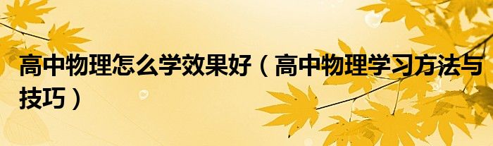 高中物理怎么学效果好（高中物理学习方法与技巧）
