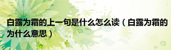 白露为霜的上一句是什么怎么读（白露为霜的为什么意思）