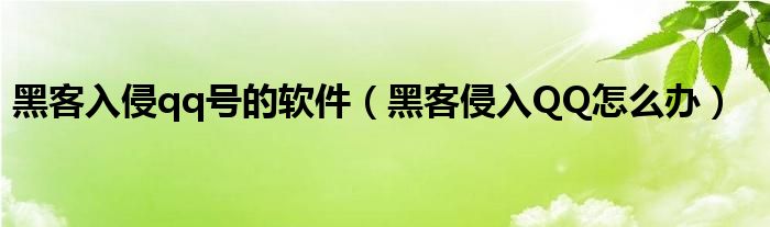黑客入侵qq号的软件（黑客侵入QQ怎么办）